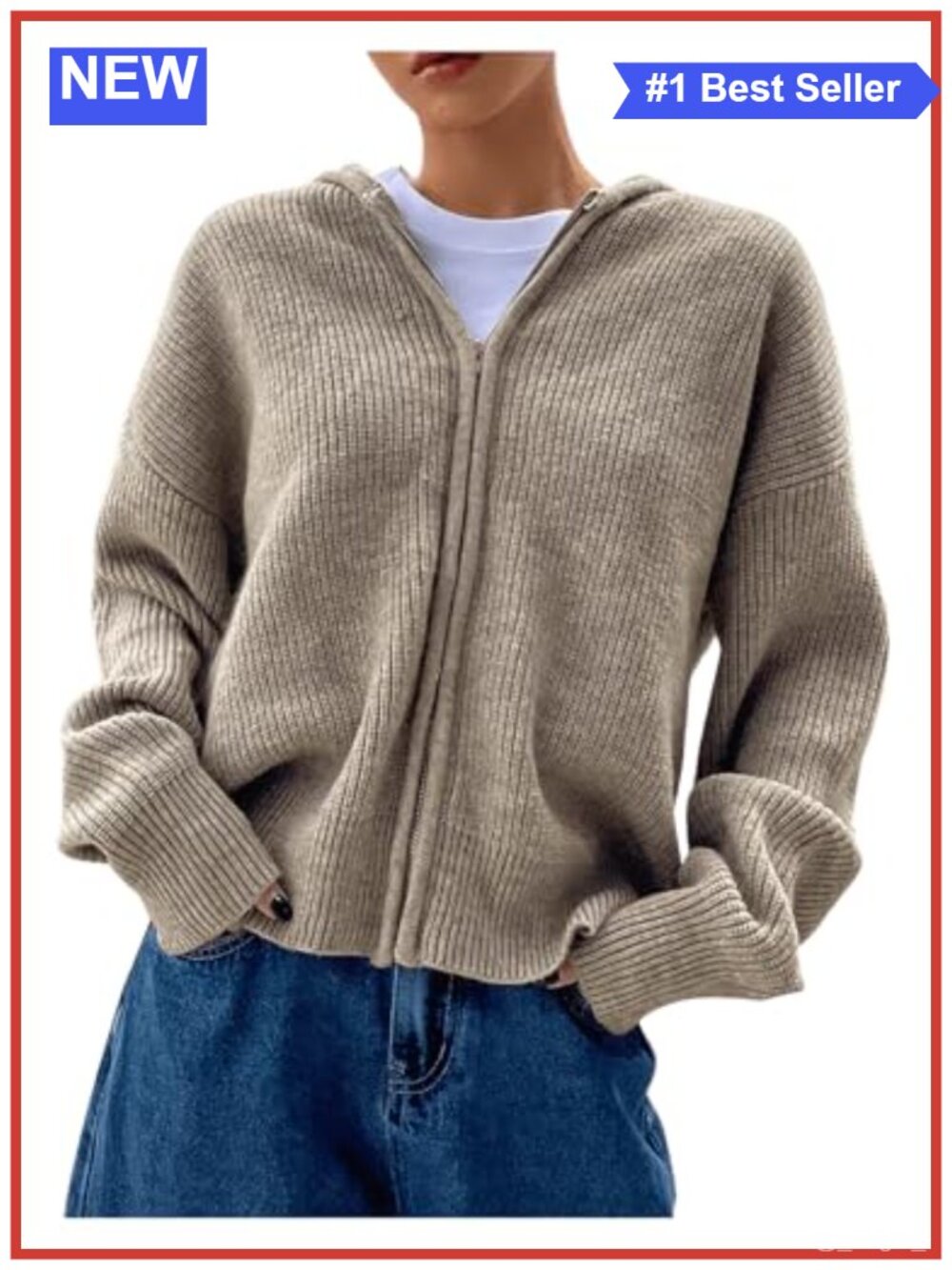 SOLY HUX Womens Zip Up Hooded Rib Knit Long Sleeve Cardigan Sweater